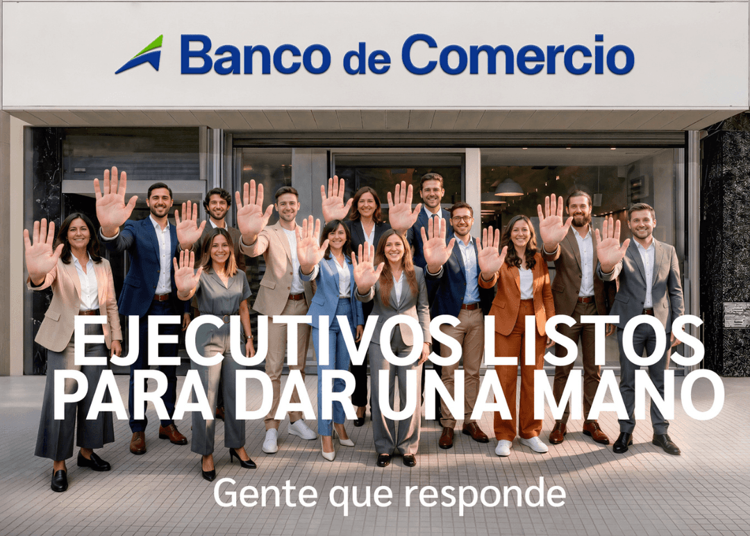 Portada de “Ejecutivos listos para dar una mano”, lo nuevo de BB Agencia para el Banco de Comercio