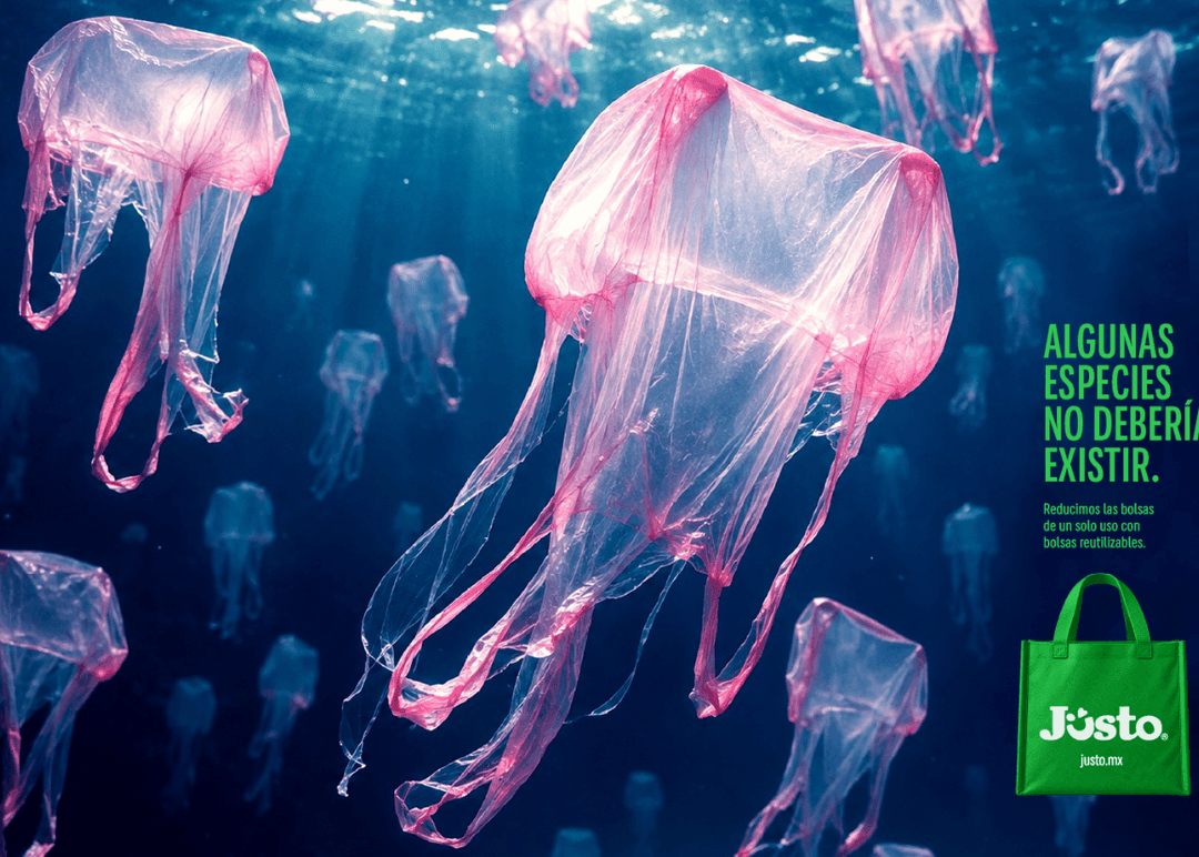 Portada de México: Jüsto y The Prime convierten bolsas de plástico en “especies” marinas